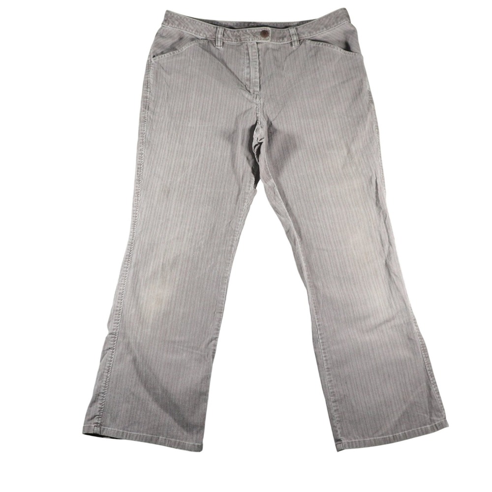 LL Bean Gray Corduroy Pants Womens 14 Petite Straight Leg Stretch Fall Essential